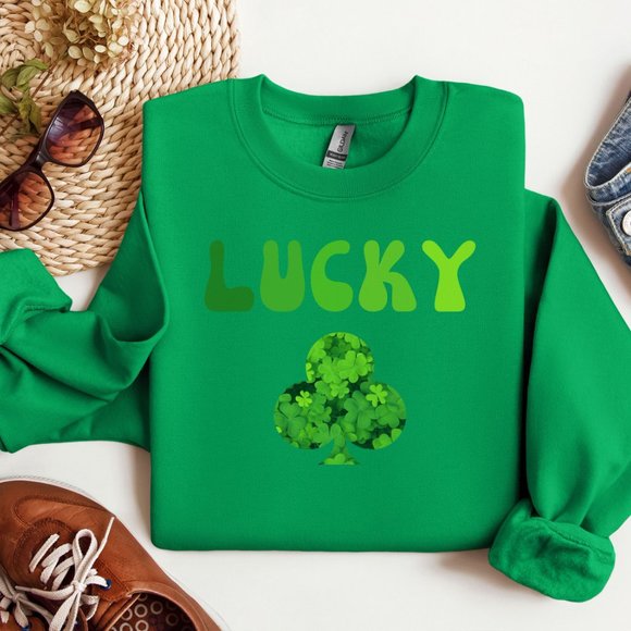 Shamrock Lucky Saint Patric's Day College Sweatshirt Green Sweater Clover - Picture 3 of 11
